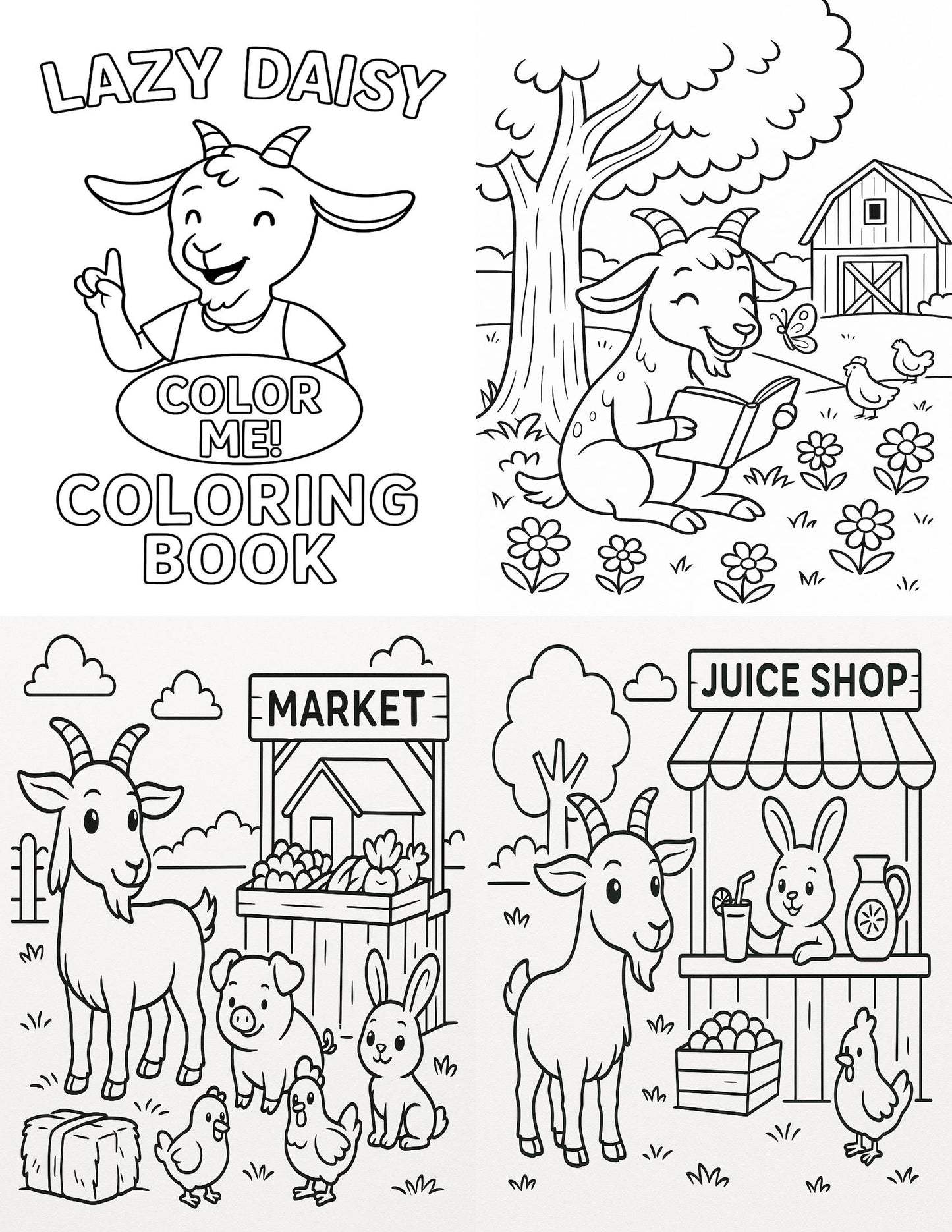 Lazy Daisy Printable Coloring Book β 5 Farm-Themed Pages for Kids
