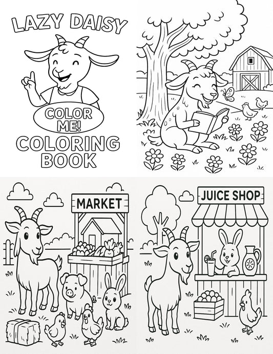 Lazy Daisy Printable Coloring Book – 5 Farm-Themed Pages for Kids